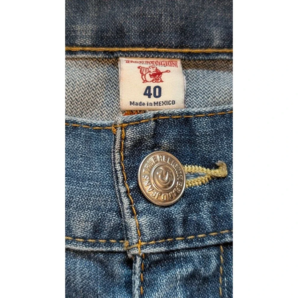 True Religion Men's Blue Jeans Size 40 (42x34) Straight Leg Cut Wide Cuff Denim